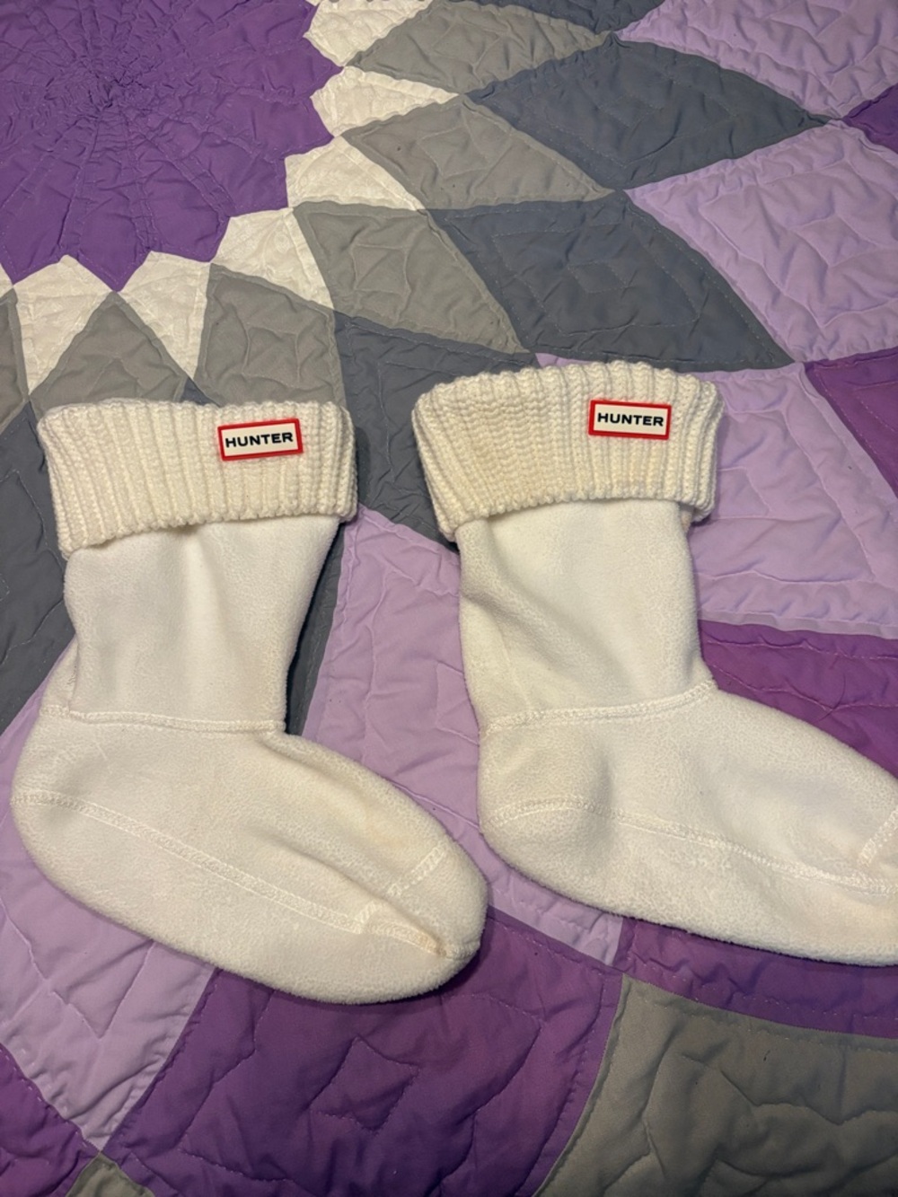 Hunter White Fleece Boot Sock Liners with Rib Cuff